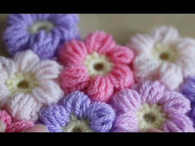 Simple Puff Crochet Flower Tutorial for Beginners, crochet puff flower - KHOUZH