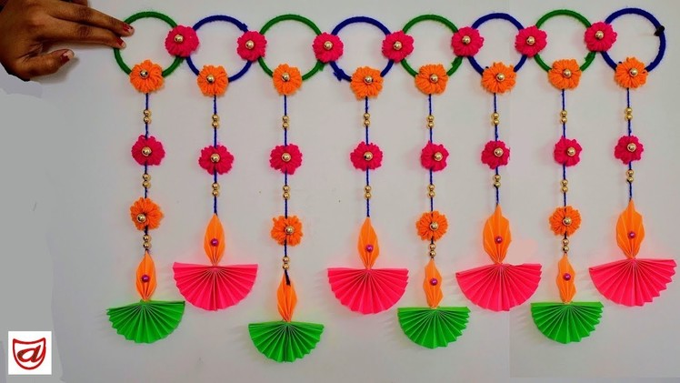 Wall hanging Toran for Diwali | Deepawali home decoration craft from paper Diya and wool
