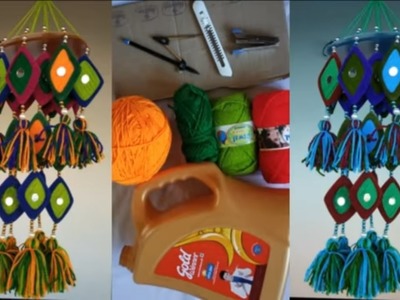 Woolen Craft Idea. Plastic Can Craft Idea.DlY - Woolen Jhumar.Amazing Craft Pom Pom Woolen ll