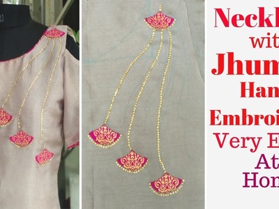 Beautiful Front Neckline Easy to make || Beautiful Neck Design with Handmade Jhumka Patches