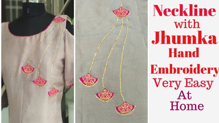 Beautiful Front Neckline Easy to make || Beautiful Neck Design with Handmade Jhumka Patches