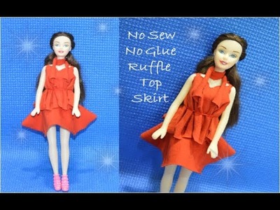 DIY No Sew No Glue Barbie Doll Ruffle Top And Skirt | DIY Doll Clothes | Eshanya Arts