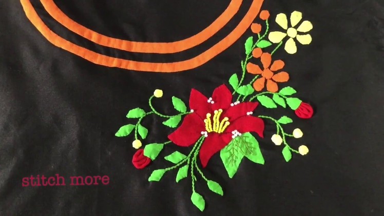 Hand embroidery easy stitch Neckline embroidery Aplic work (patch work )