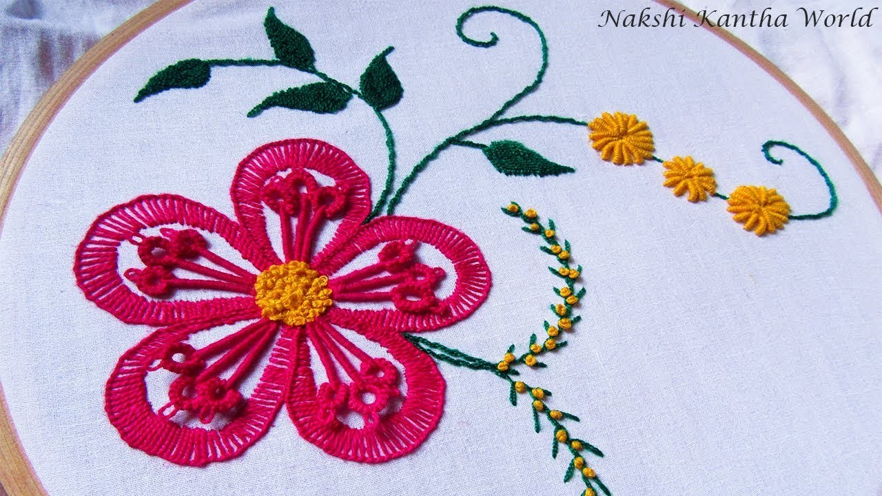 Hand embroidery flower stitch by Nakshi Kantha World