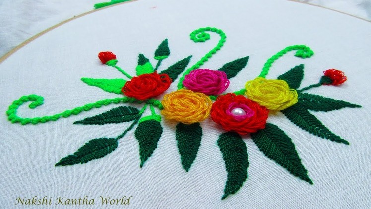 Hand embroidery flower design by Nakshi Kantha World