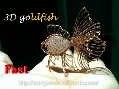 3D goldfish from copper wire and flat teardrop stone - Fast version 371