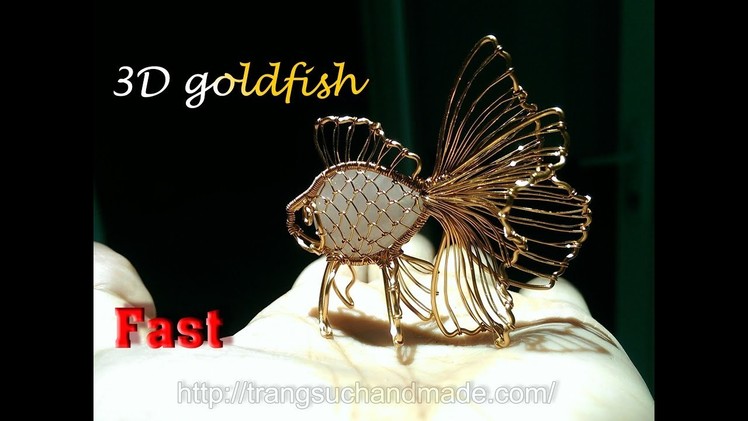 3D goldfish from copper wire and flat teardrop stone - Fast version 371
