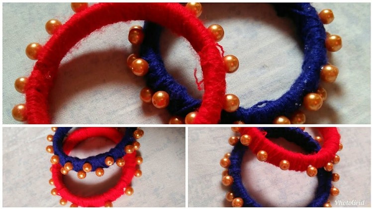 Beautiful woolen and pearls bangles.amazing creation.woolen craft