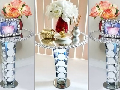 Glam Mirror Side Table Using Wire Brushes| Small Space Solution Using Mostly Dollar Tree Items!