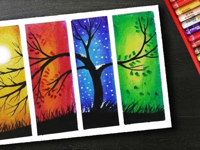 How to Draw Four Season Scenery drawing with oil pastels for beginners