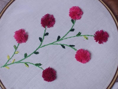 Pom pom flower stitch design | Hand Embroidery Designs Pom pom stitch