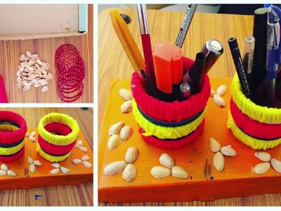 Amazing DIY- Pen stand craft using old bangles and pistachio shells |Home Decor| |best out of waste|