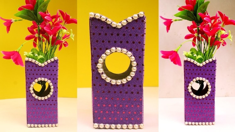 How to make flower vase using cardboard - Cardboard vase diy - Cardboard craft ideas at home