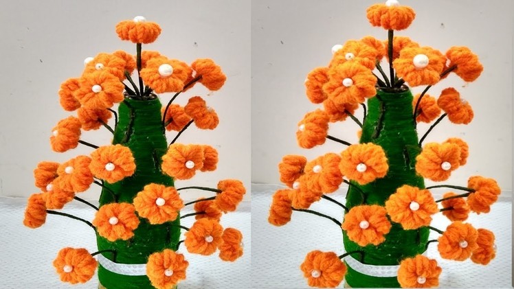 Make Woolen Flower Pot | Woolen Craft || How to Make Yarn Flowers || New Design Guldasta.