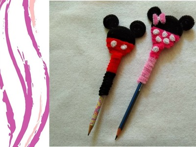 Minnie and  Mickey mouse  pencil topper.Pipe cleaner craft idea for kids.