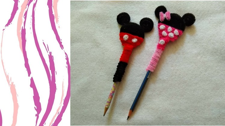 Minnie and  Mickey mouse  pencil topper.Pipe cleaner craft idea for kids.