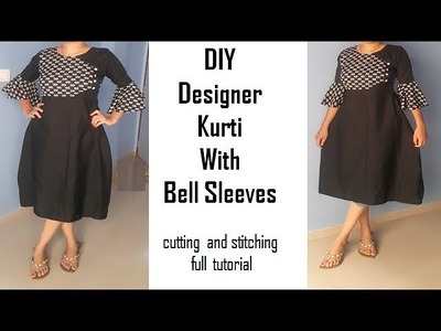 DIY designer kurti with bell sleeves cutting and stitching full tutorial