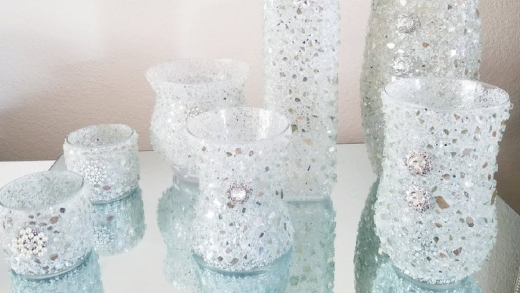 DIY | REVAMPING UPCYCLED BLING VASES USING LARGER PIECES OF CRUSHED GLASS 2018