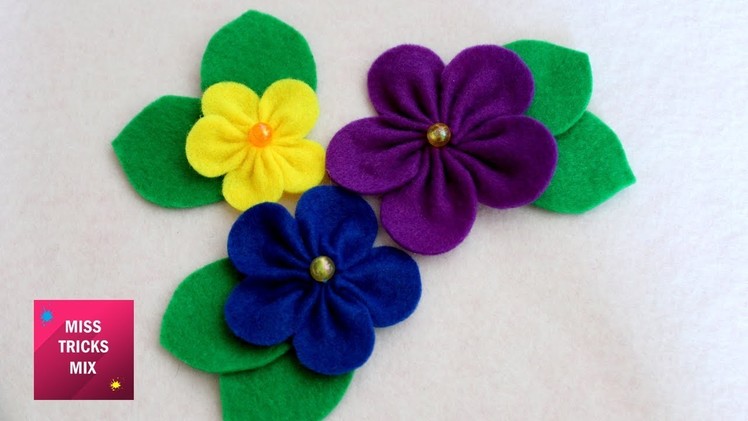 Felt Flower #3 - DIY : How to make easy Felt Flower. Spring Crafts - Kids Crafts .