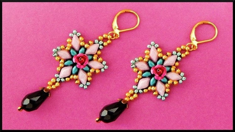 DIY | Beaded Flower Earrings with Gemduos | Jewelry Beadwork | Blumen Perlen Ohrringe Schmuck