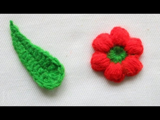 DIY Crochet Puff Flower and Leaf tutorial.Crochet flower and leaf making