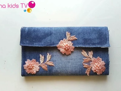 DIY wallet for girls. no sew Jeans purse