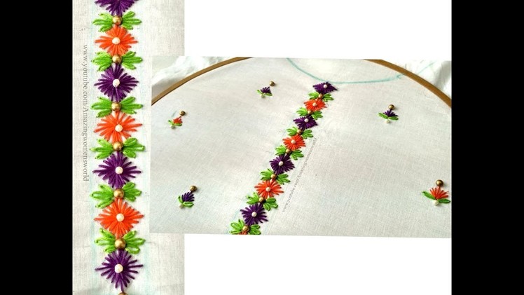 Beautiful Placket Hand Embroidery Work for Kameez | Kurti. Border for Sari.Dupatta