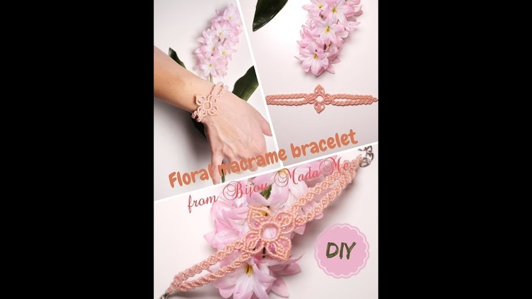 DIY easy floral bracelet. How to make easy macrame flower. DIY macrame bracelet.