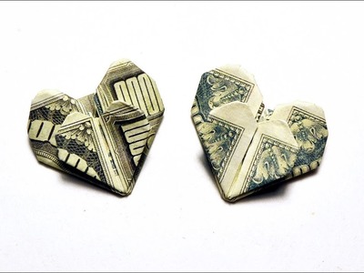 DOUBLE HEART Big and small Money Origami Dollar Tutorial DIY Folding No glue and tape