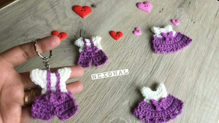 Very Easy Crochet Tiny Baby Dress DIY Keychain. Applique Tutorial in Tamil With English Subtitles