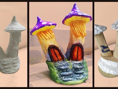 DiY Fairy Mushroom House Twin Tower making at home with Paper Clay