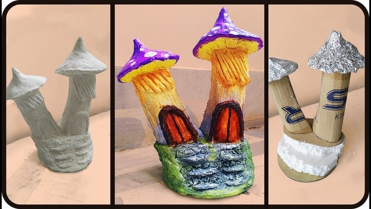 DiY Fairy Mushroom House Twin Tower making at home with Paper Clay