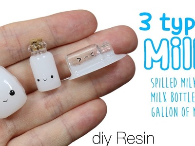 How to DIY 3 Variations of Cute Miniature Milk Resin Tutorial: spilled, gallon, bottled milk