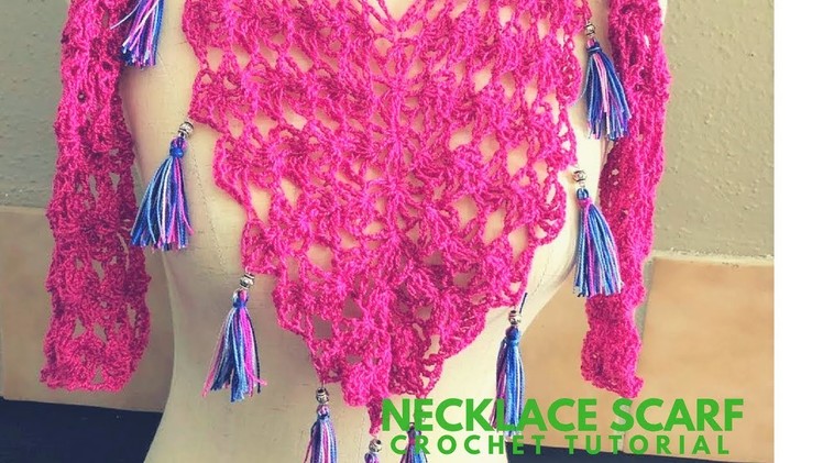 How to Make a Necklace Scarf V with Tassels - Crochet Tutorial - Super Easy