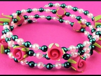 DIY | Blumen Perlen Armband mit Rosen | Beaded Memory Wire Bracelet with Roses | Beadwork jewelry