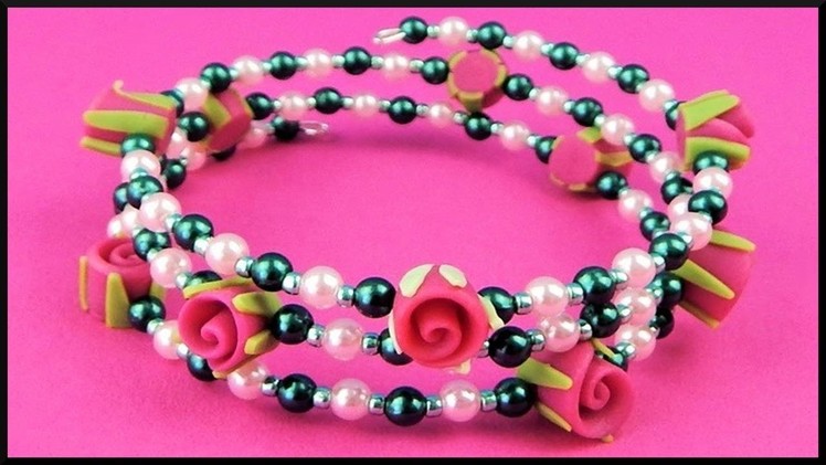DIY | Blumen Perlen Armband mit Rosen | Beaded Memory Wire Bracelet with Roses | Beadwork jewelry