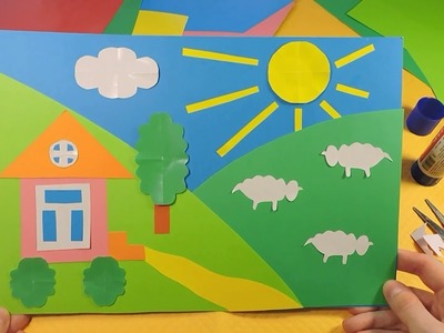 DIY craft with paper for kids Summer collage Art class project idea for kindergarten