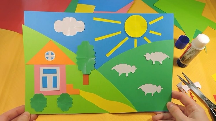 DIY craft with paper for kids Summer collage Art class project idea for kindergarten