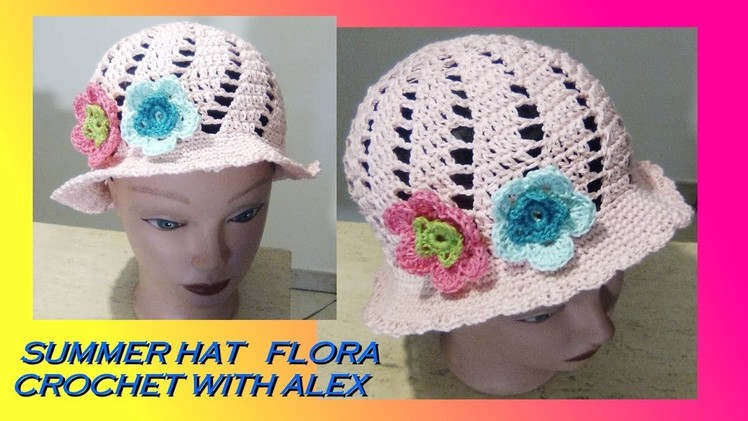 CROCHET  SUN HAT FLORA any size tuorial