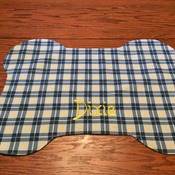 DOG PLACEMAT - Personalized - Blue and Beige Plaid -  Handmade