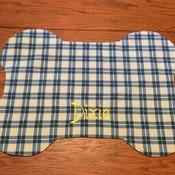 DOG PLACEMAT - Personalized - Blue and Beige Plaid -  Handmade