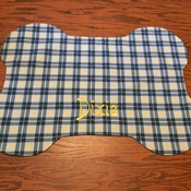 DOG PLACEMAT - Personalized - Blue and Beige Plaid -  Handmade