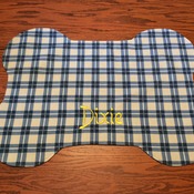DOG PLACEMAT - Personalized - Blue and Beige Plaid -  Handmade