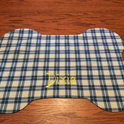 DOG PLACEMAT - Personalized - Blue and Beige Plaid -  Handmade