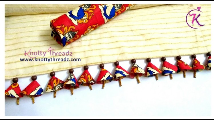 How to make Kalamkari Fabric Tassels on Sarees | Beaded Saree Edging | www.knottythreadz.com