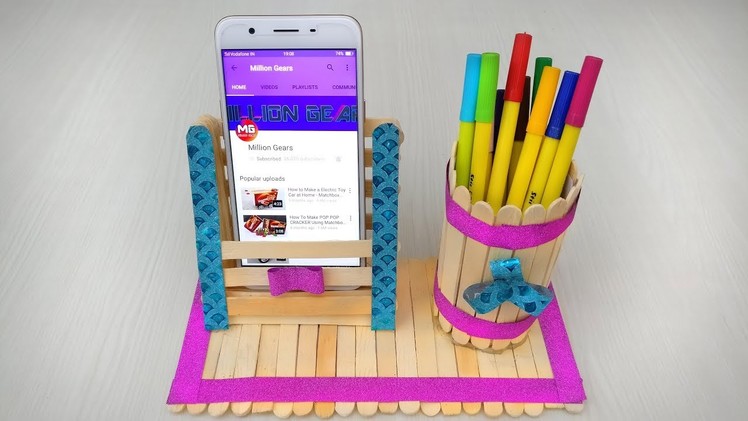 DIY Pen Stand and Mobile Phone Holder with Ice Cream Sticks | How to make