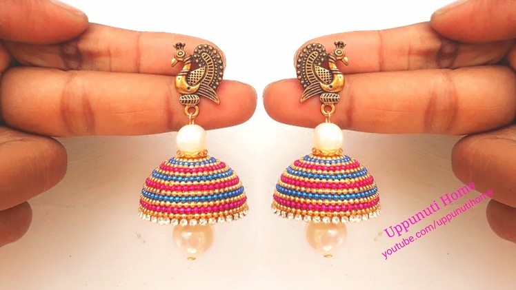 How Make Beautiful Silk Thread Pearl Drop Earrings At Home | DIY | Silk Thread Jhumkas Making