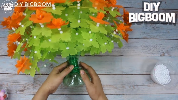 How to make flower vase from plastic bottles | 7up & tissue paper |DBB