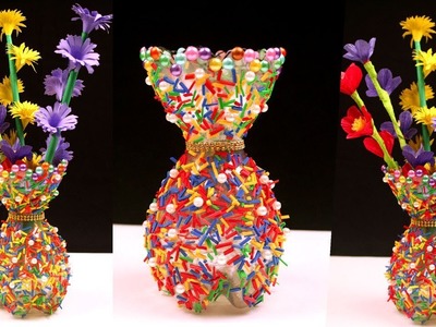 How to make plastic bottle decorations for flower vase - Best out of waste plastic bottle craft idea