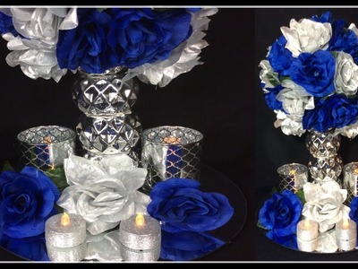DIY Beautiful Blue & Silver Flower Centerpiece. Five Item Haul. Michael's. Dollar Tree